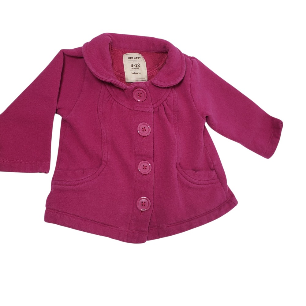 Old Navy Baby Girl Jacket 6-12 Months Fuchsia Pink Button Long Sleeve Coat
